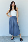 Doublju Comfort Princess Full Size High Waist Scoop Hem Maxi Skirt in Dusty Blue