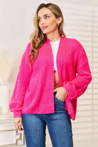 Woven Right Rib-Knit Open Front Drop Shoulder Cardigan