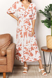 Double Take Printed Surplice Balloon Sleeve Dress