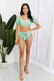 Marina West Swim Vacay Ready Puff Sleeve Bikini in Gum Leaf