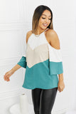 Hailey & Co Full Size Color Block Cold-Shoulder Blouse