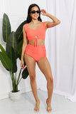 Marina West Swim Sanibel Crop Swim Top and Ruched Bottoms Set in Coral