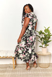 Double Take Floral Flutter Sleeve Tie-Waist Split Dress