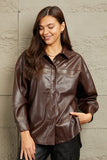 e.Luna Vegan Leather Button Down Shirt