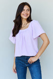 Ninexis Keep Me Close Square Neck Short Sleeve Blouse in Lavender