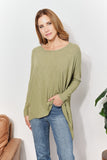 HEYSON Full Size Oversized Super Soft Rib Layering Top with a Sharkbite Hem and Round Neck