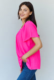 Ninexis Keep Me Close Square Neck Short Sleeve Blouse in Fuchsia