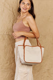 Fame Beach Chic Faux Leather Trim Tote Bag in Ochre