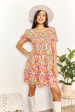 Double Take Smocked Sweetheart Neck Flounce Sleeve Mini Dress