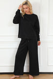 Double Take Full Size Textured Long Sleeve Top and Drawstring Pants Set