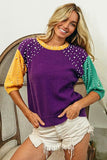 BiBi Color Block Pearl Detail Round Neck Sweater