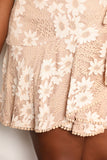 Double Take Floral Lace Pompom Detail Tie-Waist Flutter Sleeve Dress