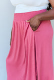 Doublju Comfort Princess Full Size High Waist Scoop Hem Maxi Skirt in Hot Pink