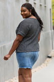 e.Luna Full Size Chunky Knit Short Sleeve Top in Gray